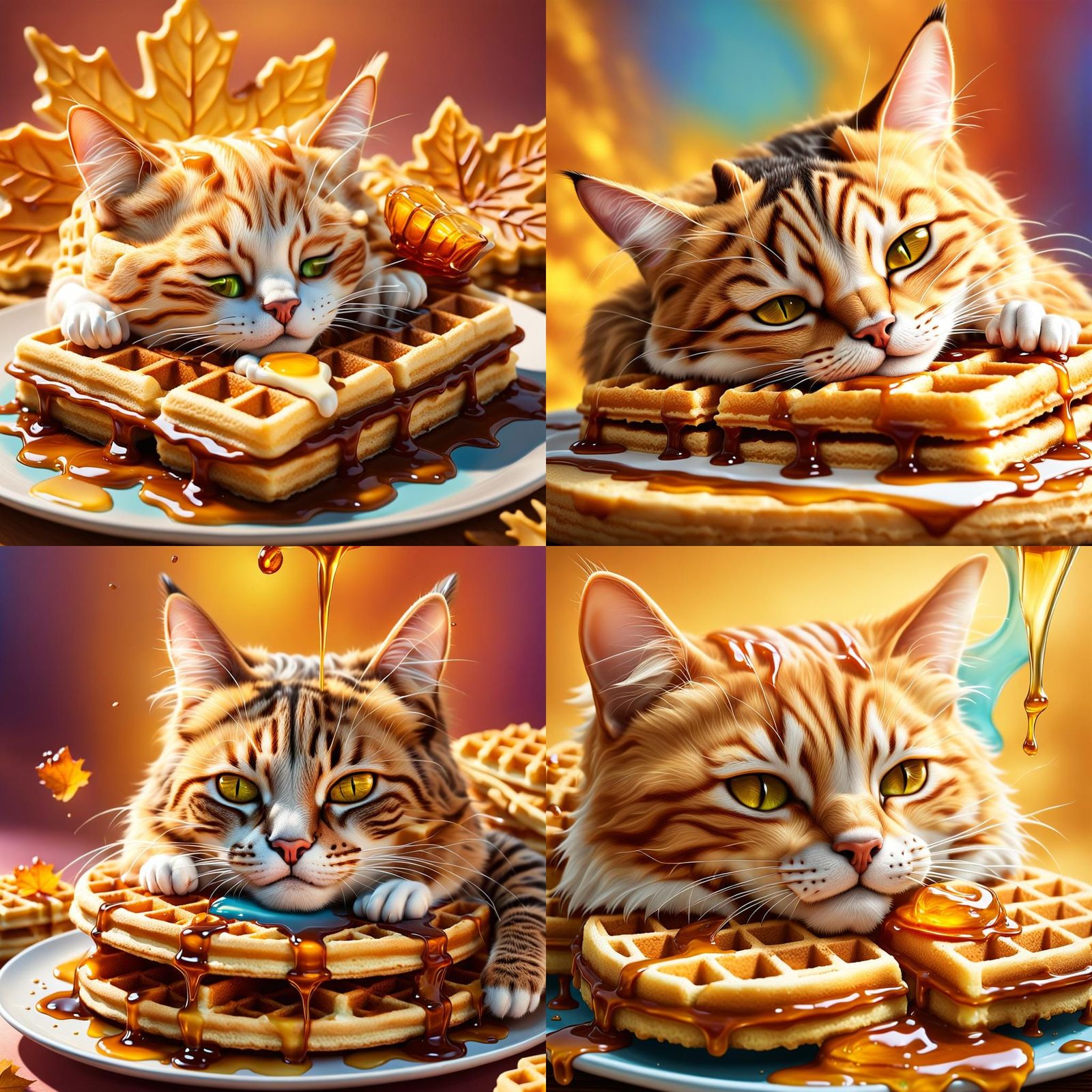 Hyperrealistic Butter Cat Sleeps on Waffles