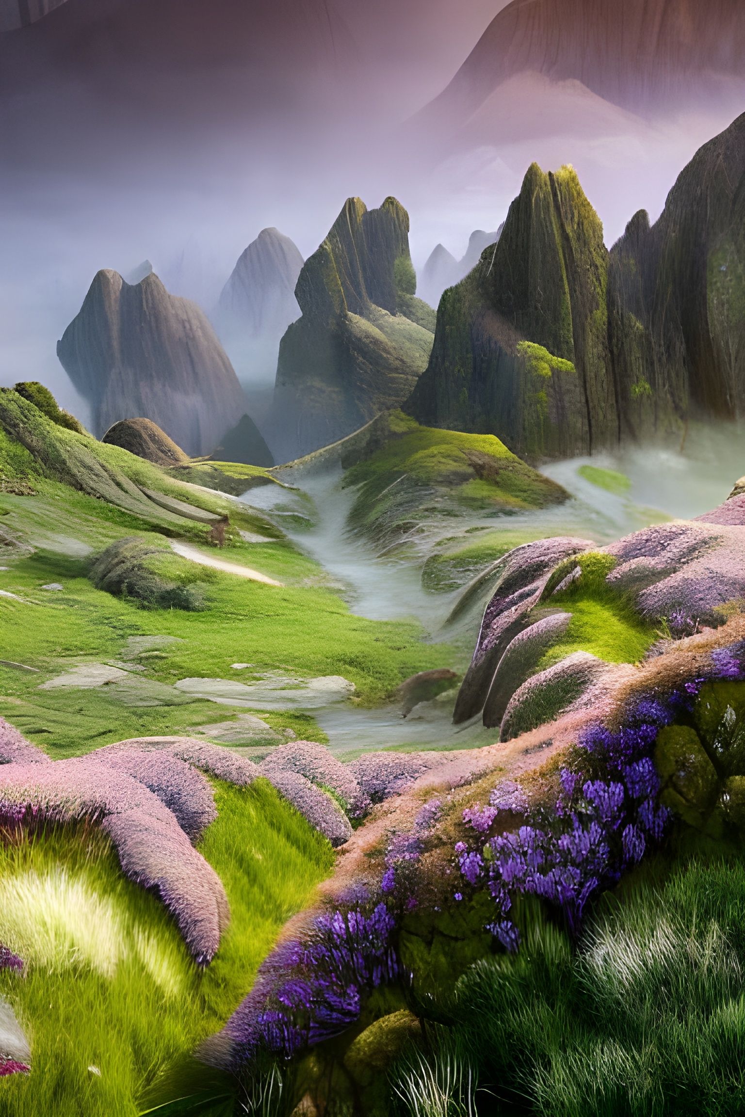 Ethereal Scottish Highlands Landscape in Matte Painting Styl...