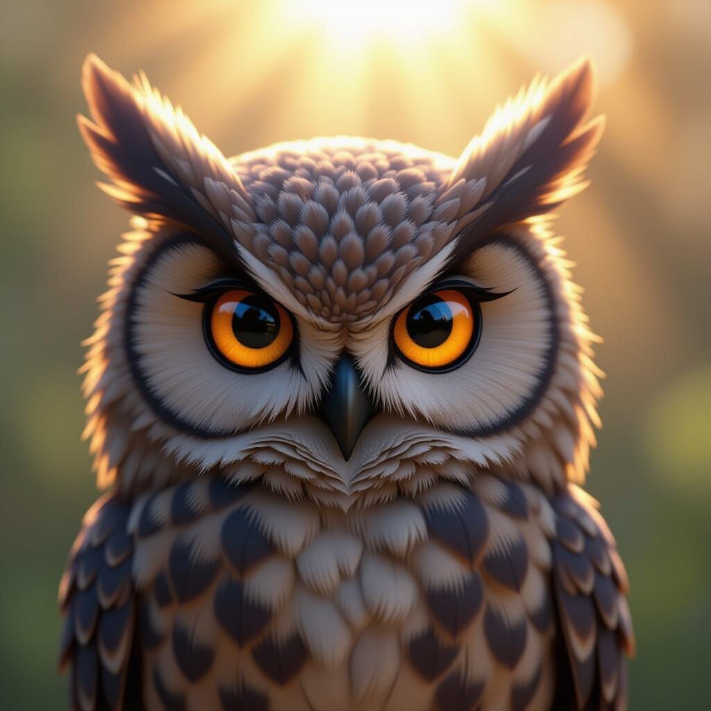 Wise Old Owl with Piercing Eyes in 3D Style