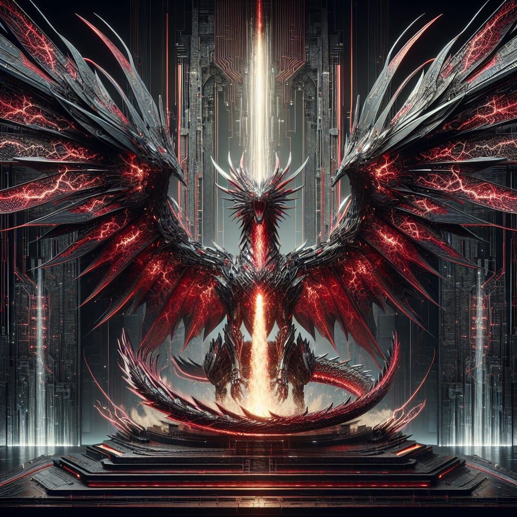 Cybernetic Dragon with Cyberpunk Elements as Matte Painting