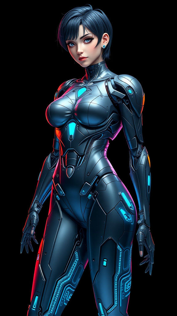 Cyborg Goddess in Metallic Armor