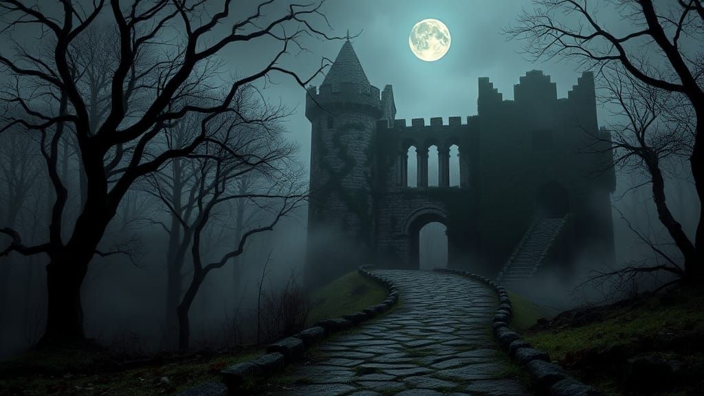 Ethereal Moonlit Castle in Dark Fantasy Style