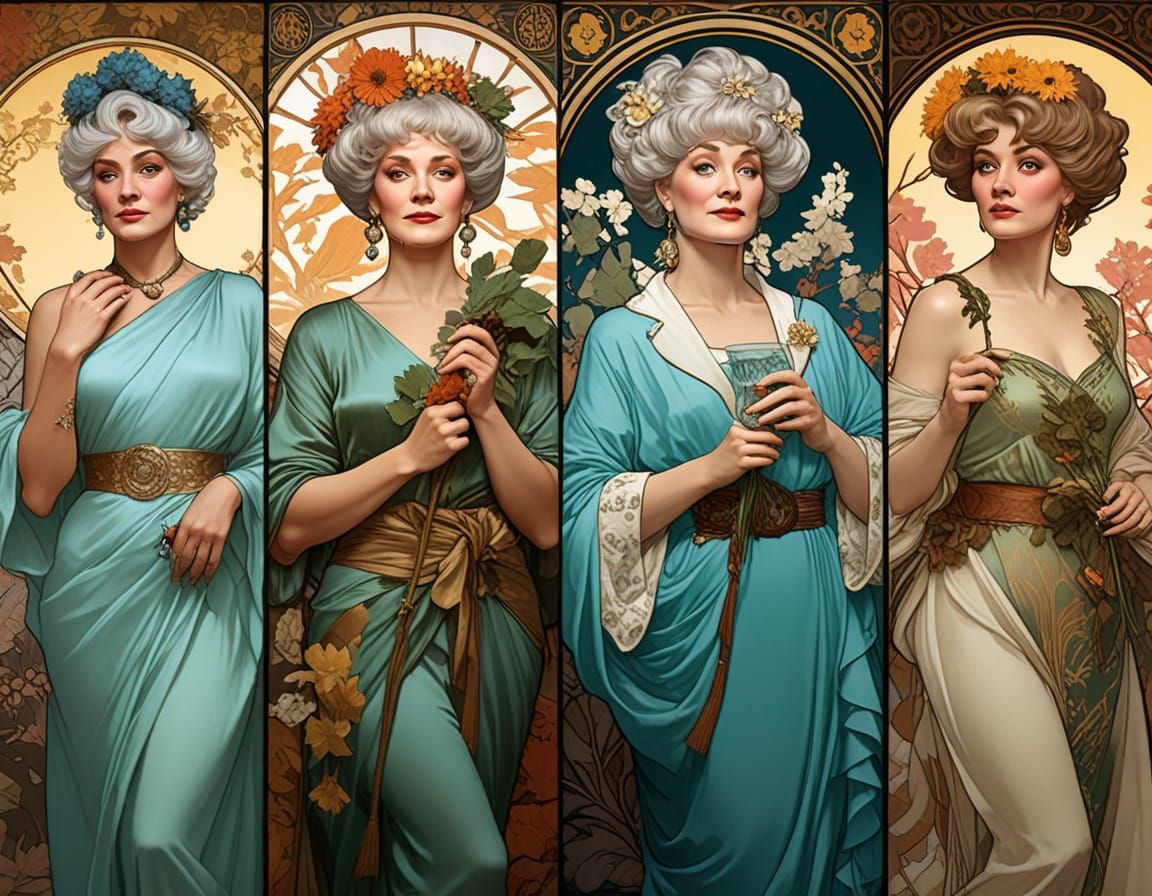 The Golden Girls as Alphonse Mucha's Four Seasons