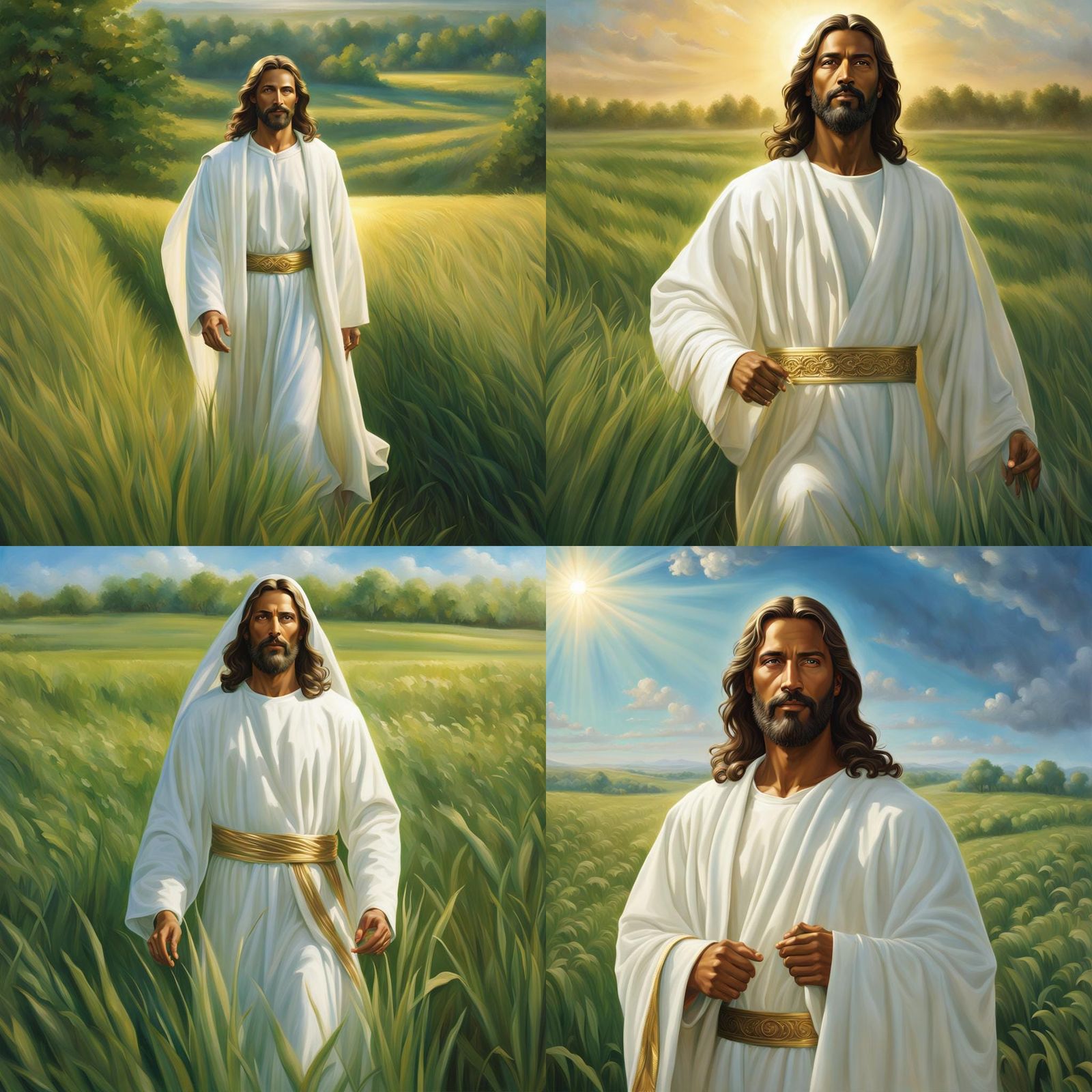 Hyperrealistic Portrait of Jesus in Green Field