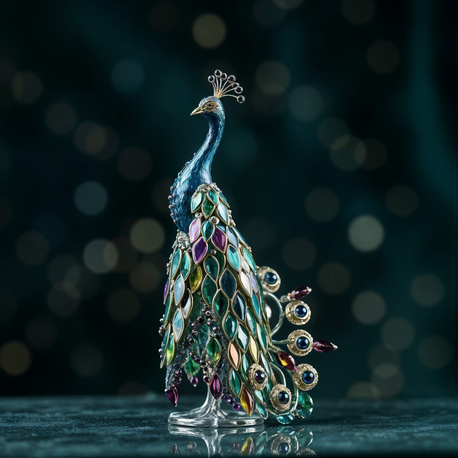 Art Nouveau Glass Peacock Figurine