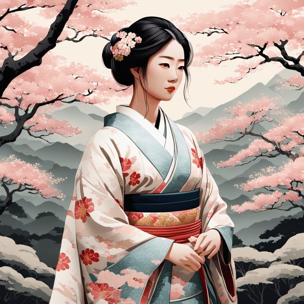 Serene Japanese Woman in Traditional Garden