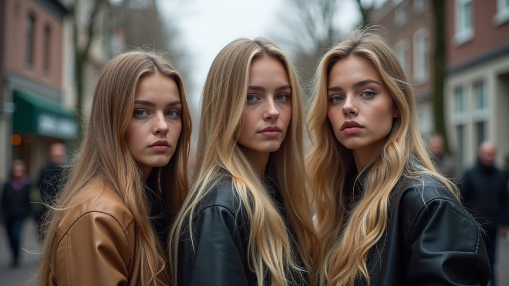 Beautiful Women on Amsterdam Street in Hyperrealism