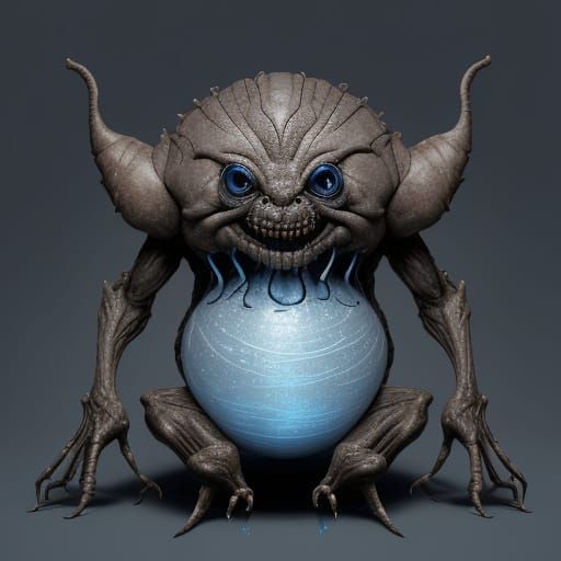 Eerie Bronze Creature Weeping Blue Light