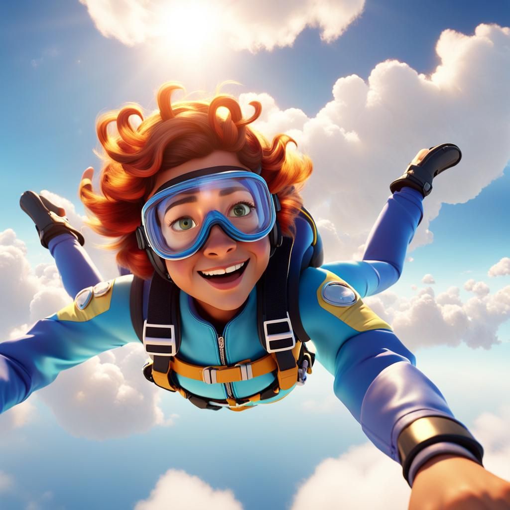 Animated Girl Skydiving in Pixar Style