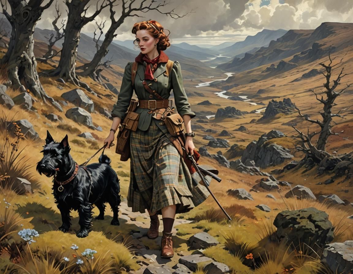 Scottish Lass in the Highlands: Vintage Pin-Up Art