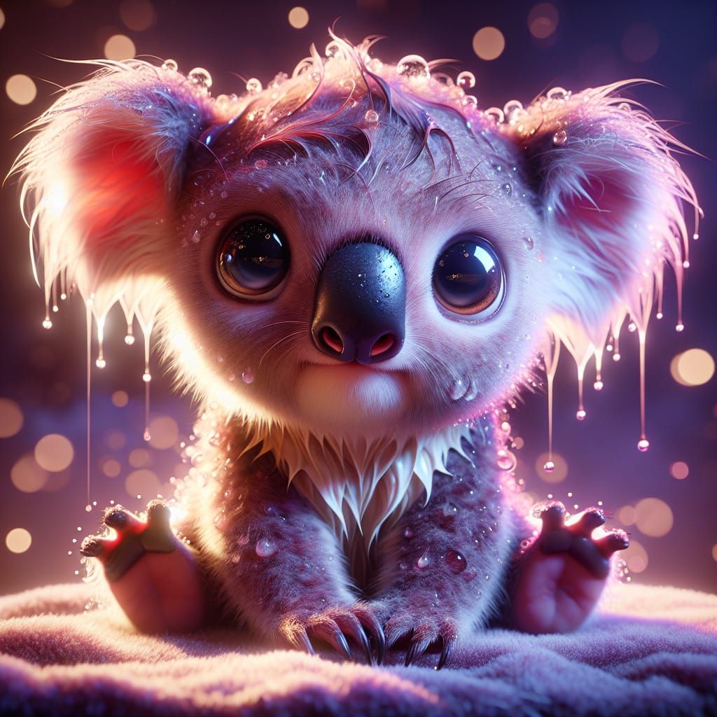 Adorable Baby Koala in the Rain