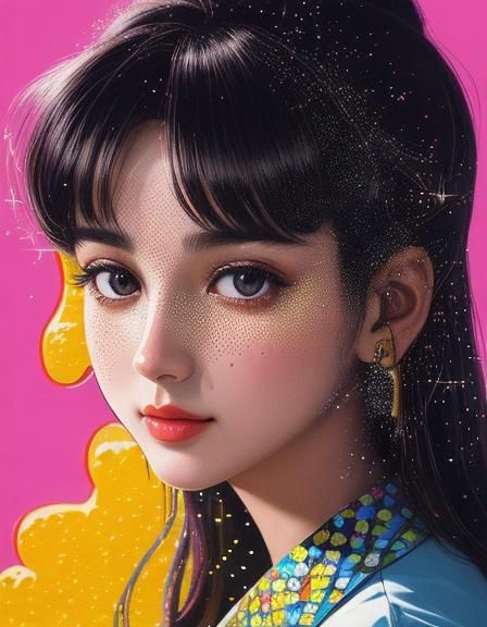 Groovy Burger in Pointillism Style with Retro Flair