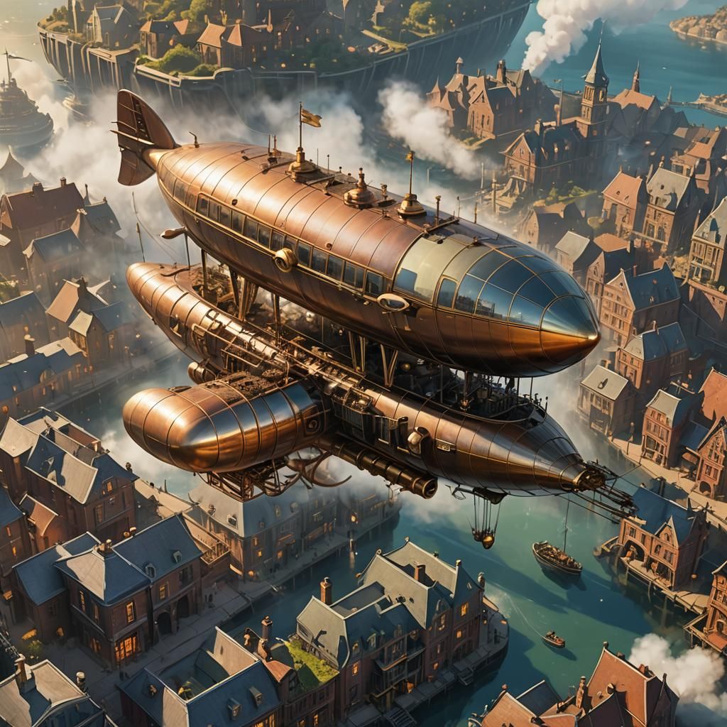 Steampunk Zeppelin City in Aerial Concept Art