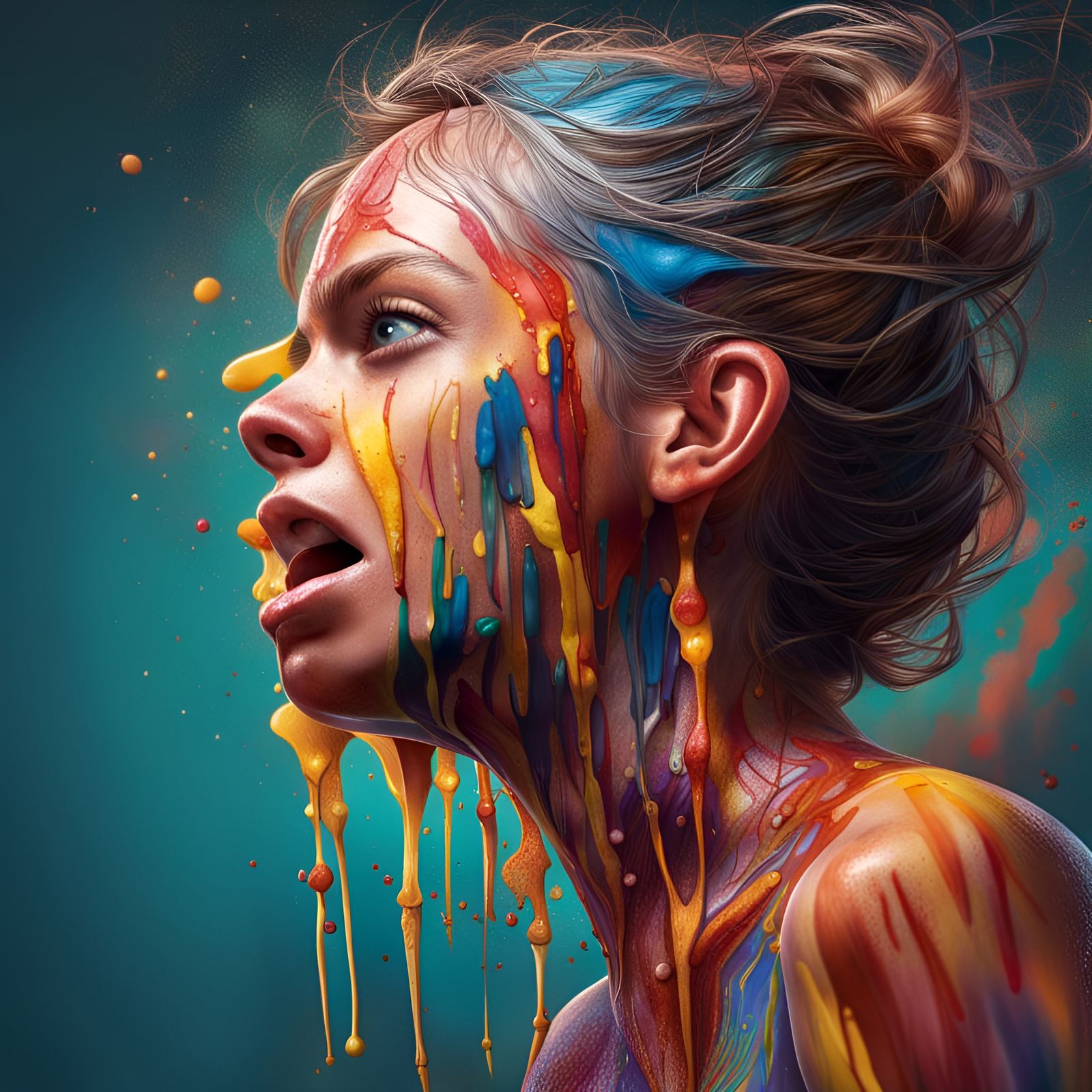Bulimia Nervosa: Hyperrealistic Splash Art Portrait
