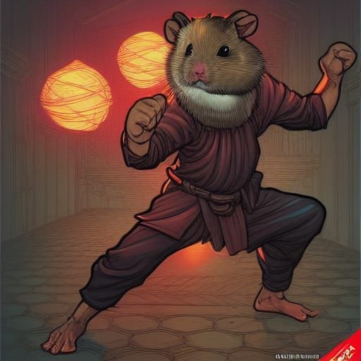 Hamster Monk Training Punches, Comic Book Art