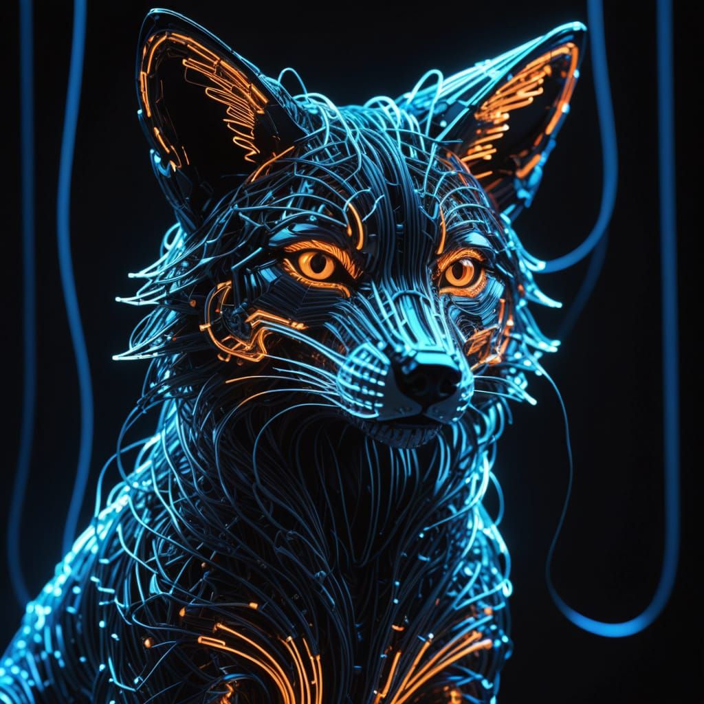 Neon Wire Fox Digital Art in Sci-Fi Style
