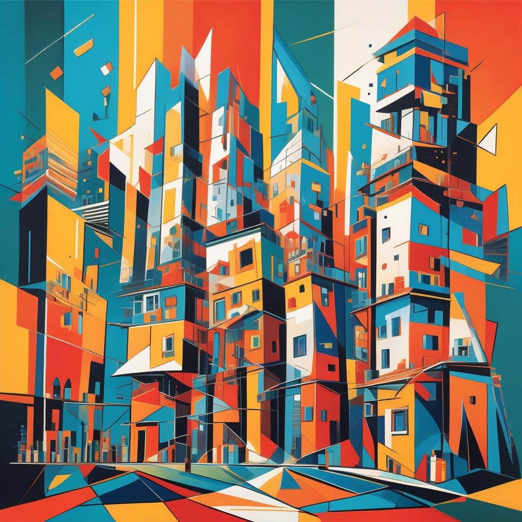 Cubist Cityscape in Pablo Picasso Style