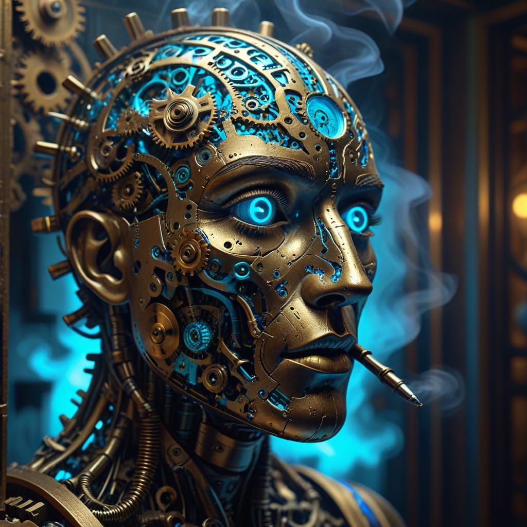 Surreal Clockwork Face in a Dreamlike Atmosphere