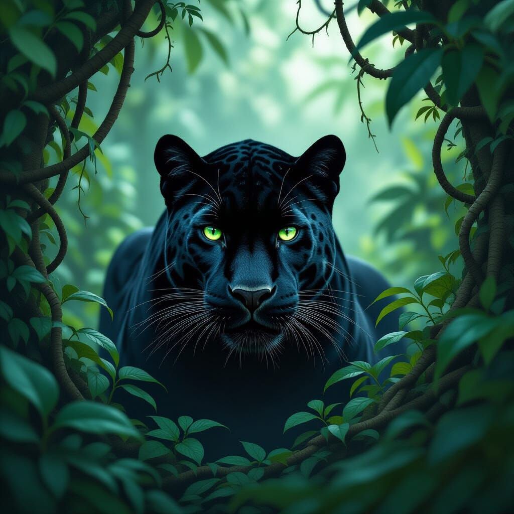 Black Panther in Jungle, Atmospheric Landscape