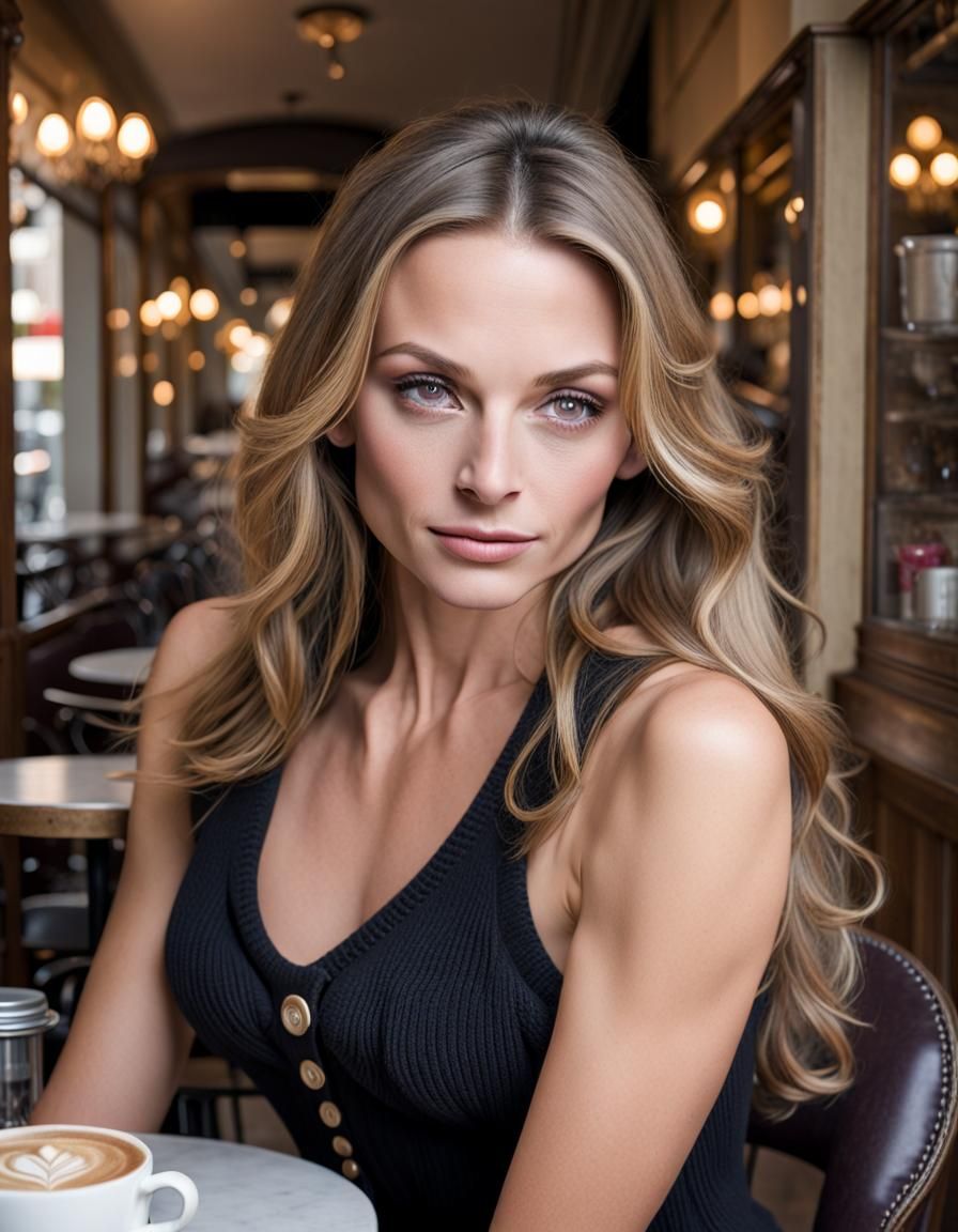 Elegant Woman at French Cafe