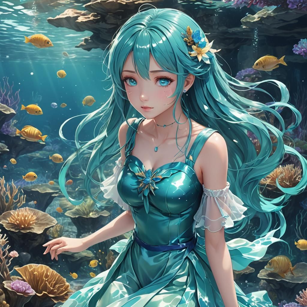Anime Girl Aqua in Underwater Kingdom