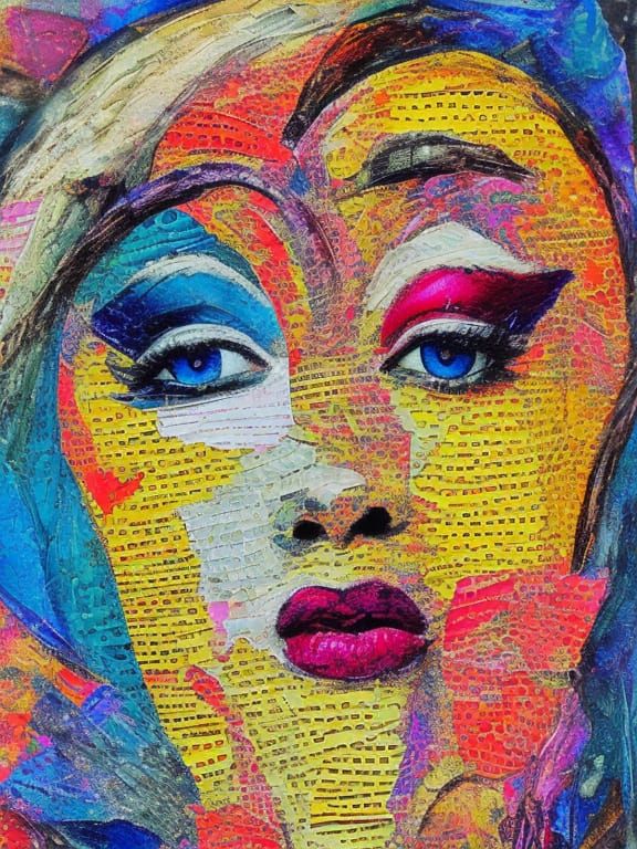 Colorful Impasto Collage of Abstracted Symbolic Painting