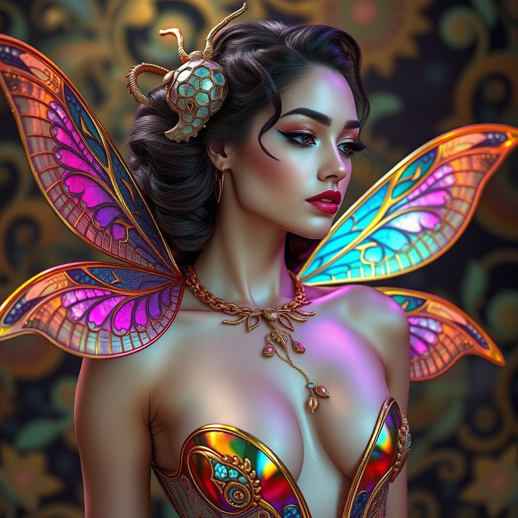 Dragonfly Couture: Iridescent Art Nouveau Woman