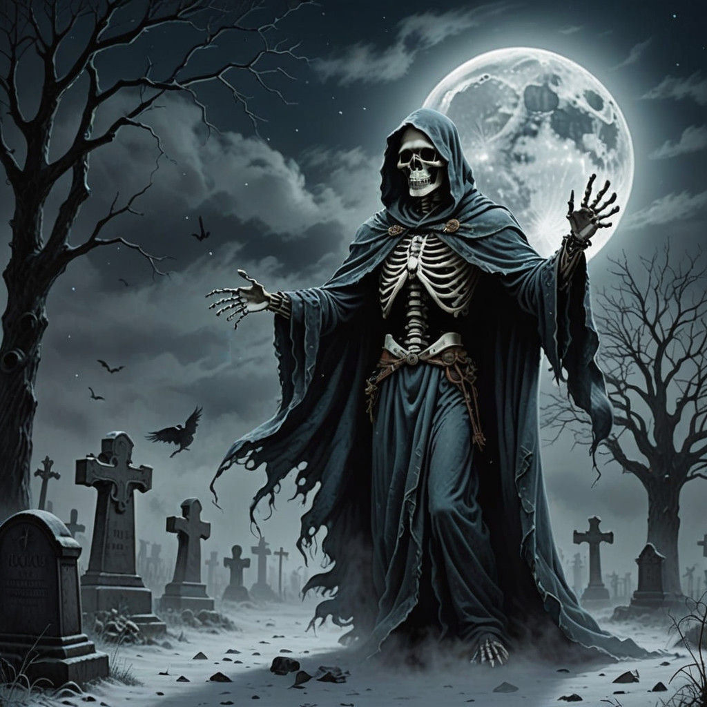 Ethereal Skeleton of Christmas Future Illuminated by Moonlig...