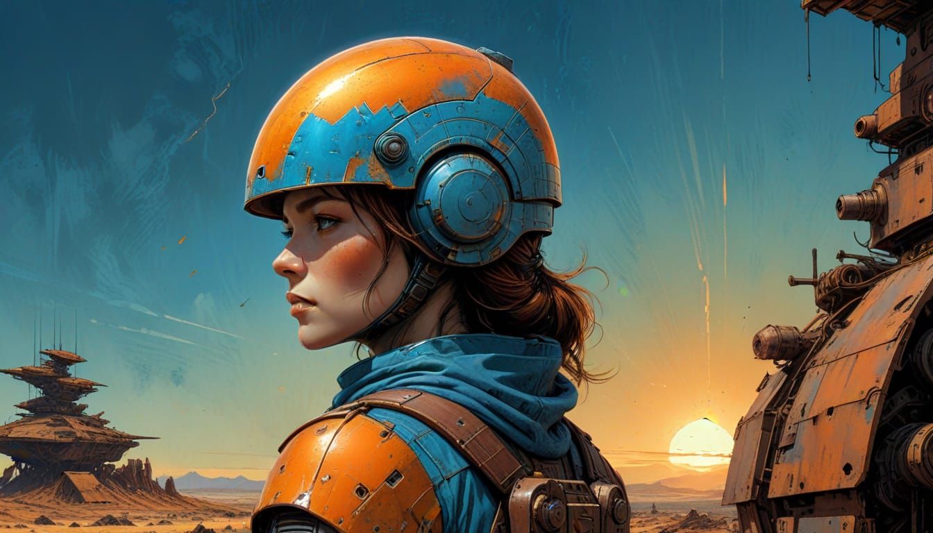 Moebius-Inspired Sci-Fi Portrait of a Futuristic Warrior