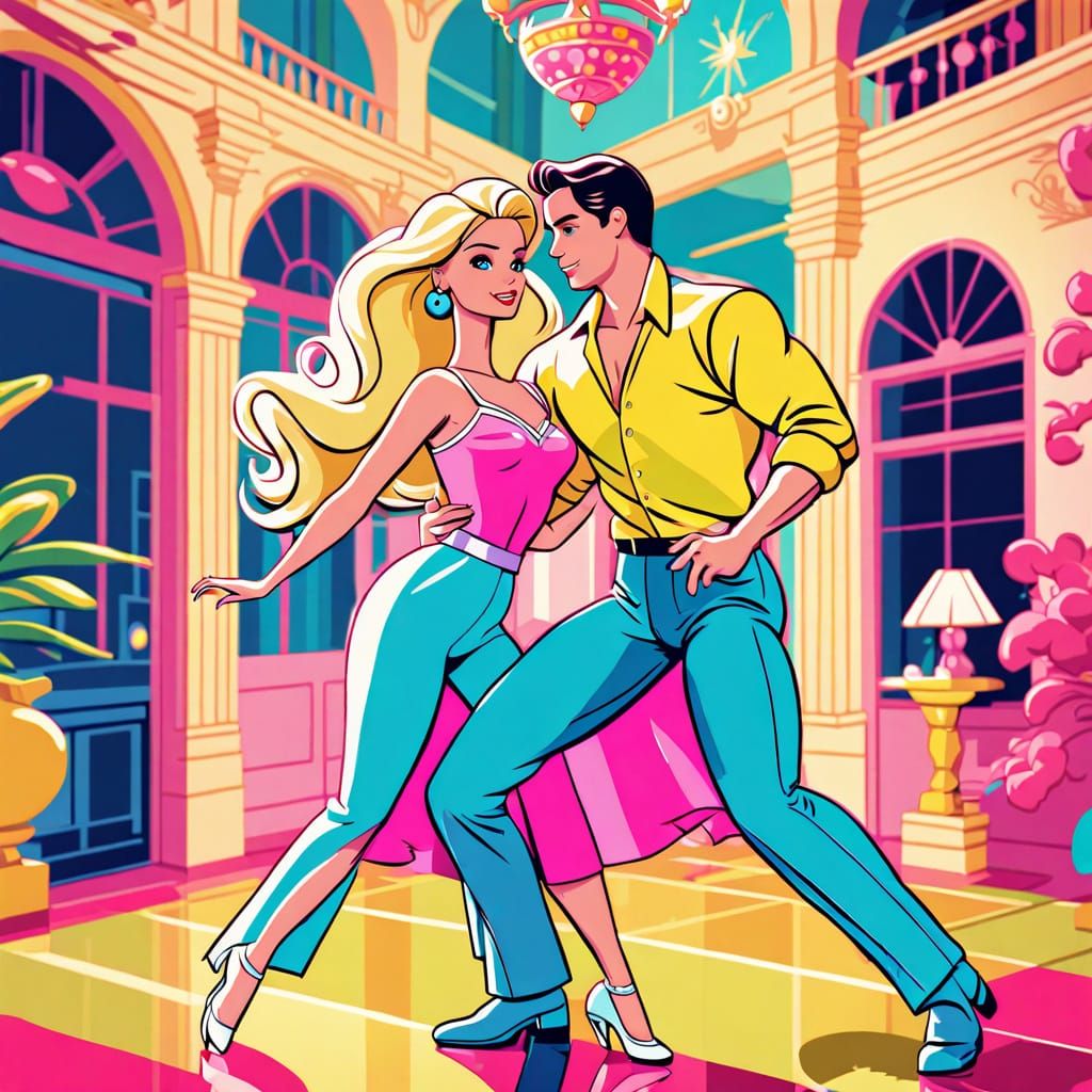 Barbie and Ken's Cartoon Dance in a Mansion