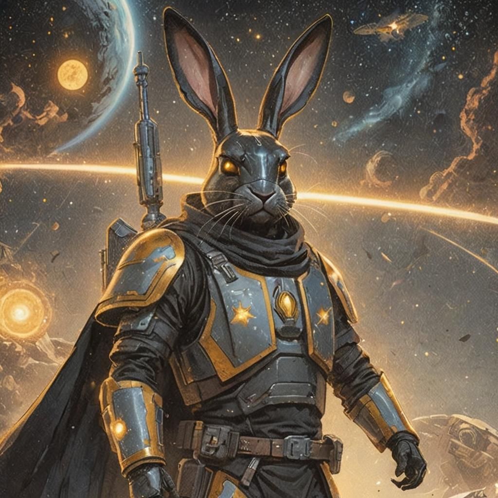 Sci-Fi Rabbit Bounty Hunter in Space Concept Art