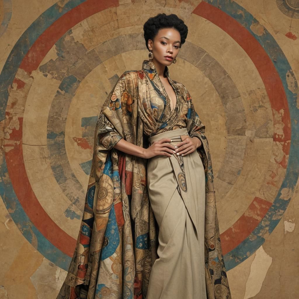 Ankara Wax Print Portrait in Art Nouveau Style