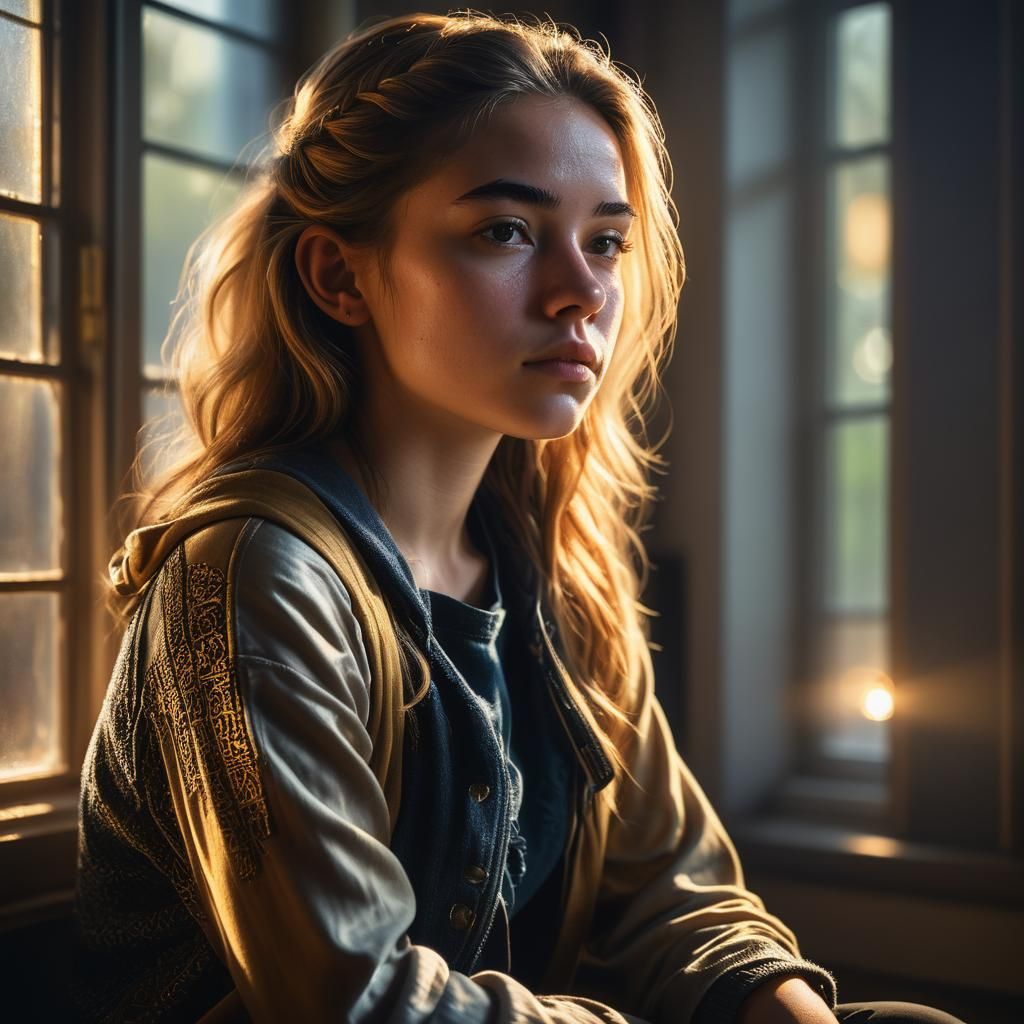 A Moody, Hyperrealistic Portrait of a Teenage Girl