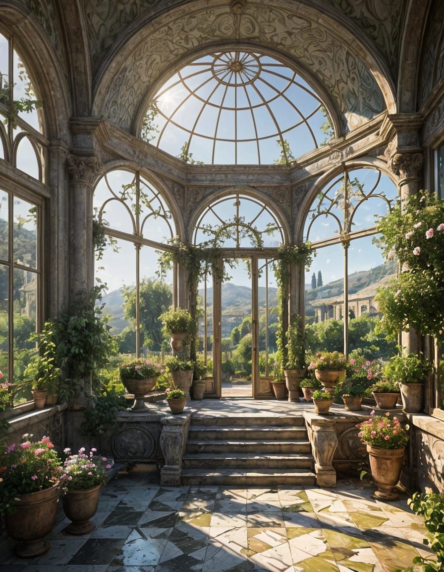 Italian Renaissance Garden Greenhouse with Exquisite Glasswo...
