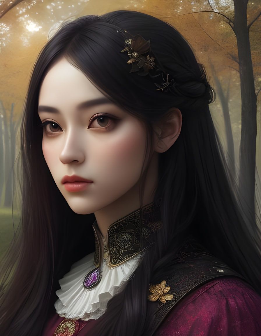 Vibrant Portrait of Girl in Park, Digital Art