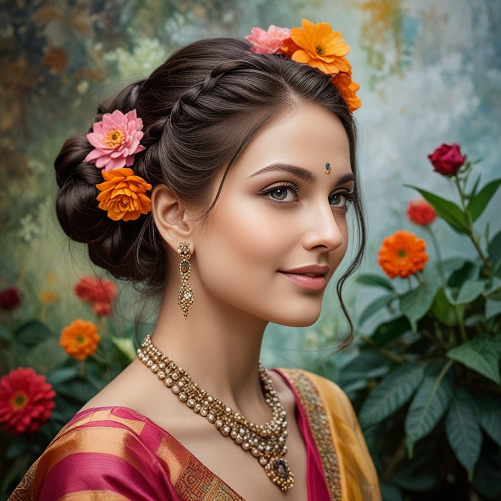 Serene Devdasi in Vibrant Floral Paradise