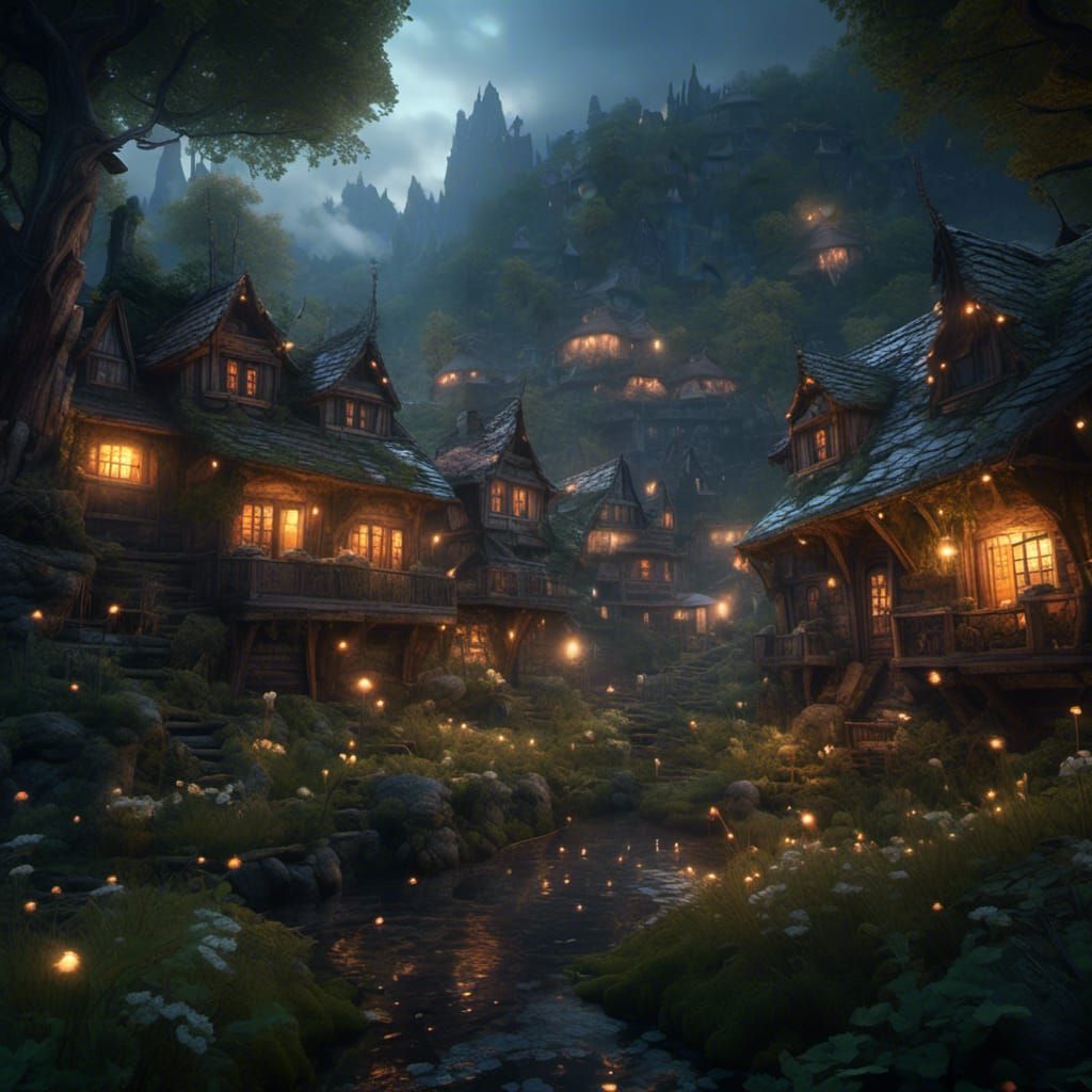 Foggy Valley with Fireflies: Fantasy Concept Art