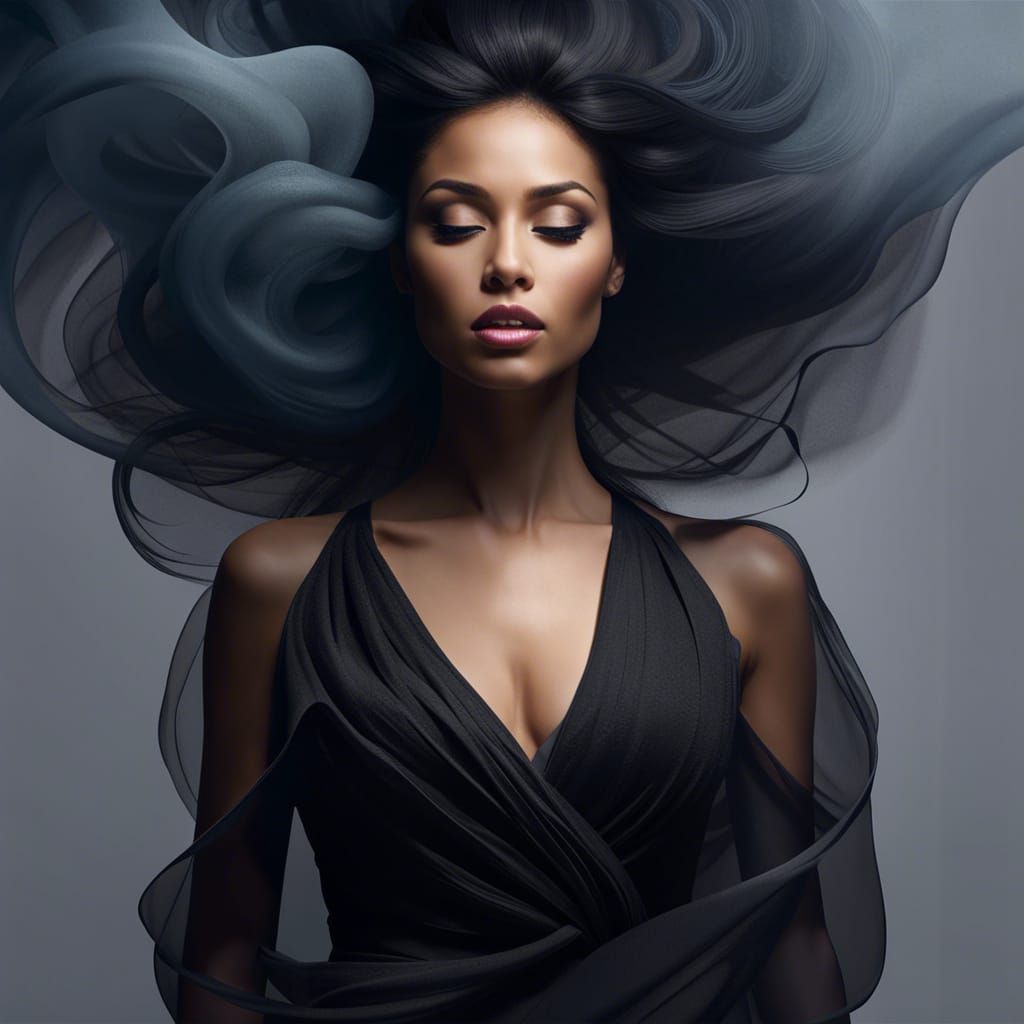 Ethereal Smoke Woman Portrait in Expressionist Style