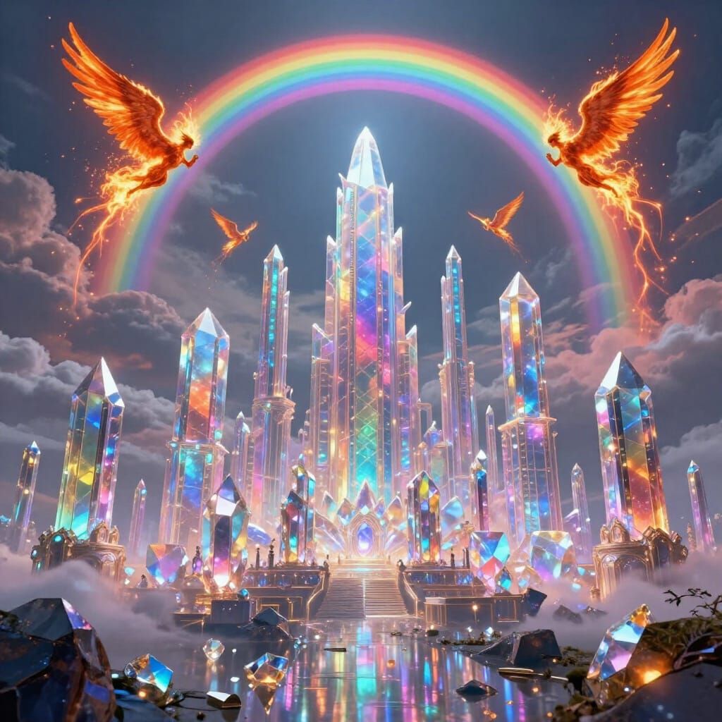 Crystal Alien City with Fiery Angels