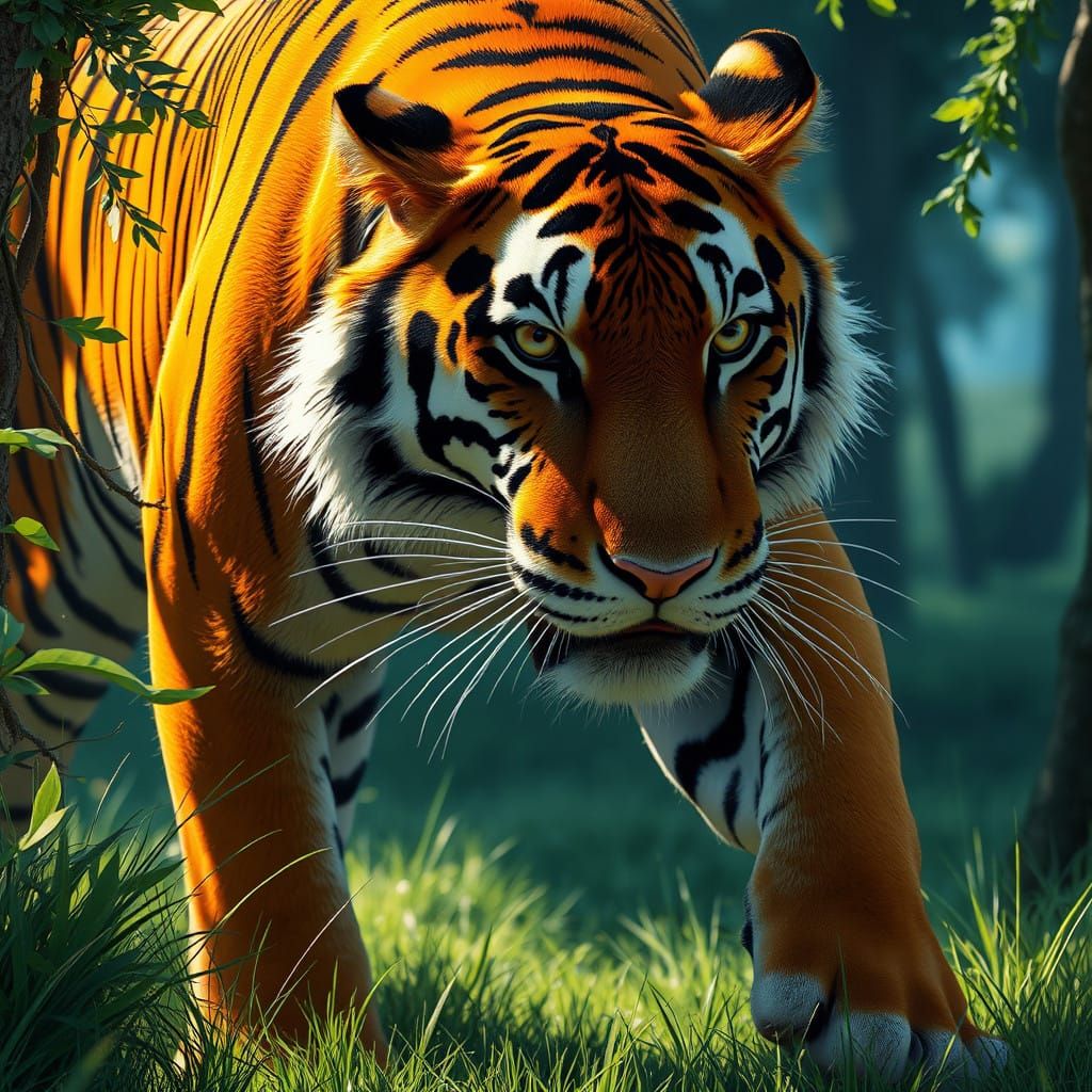 Tiger Emerges into Vibrant Grasslands