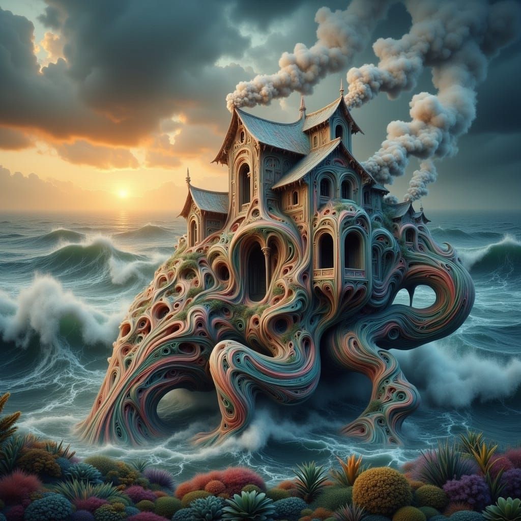 Colossal Seashell Digital Painting with Tiny Figures