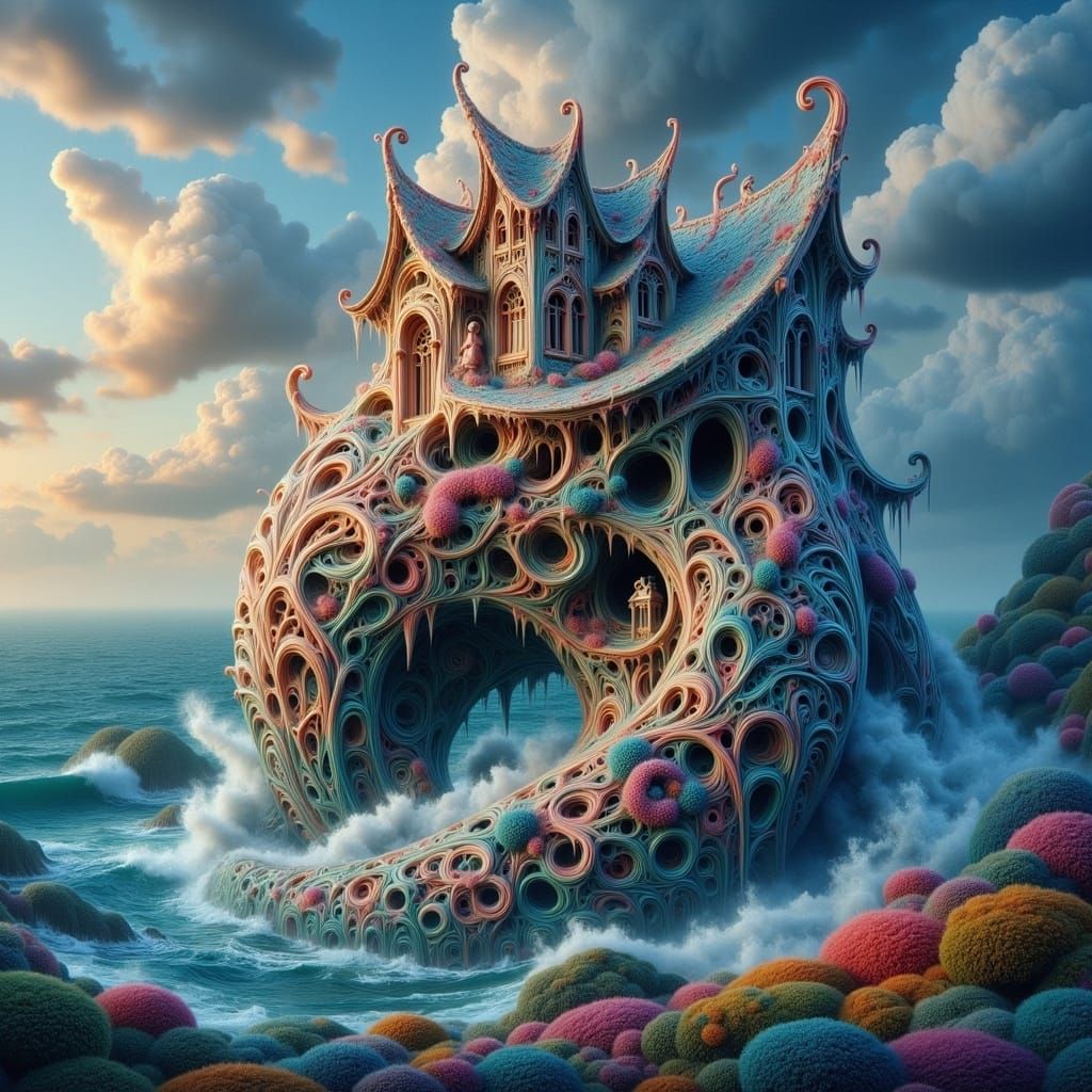 Miniature Figures on Colossal Seashell, Digital Painting