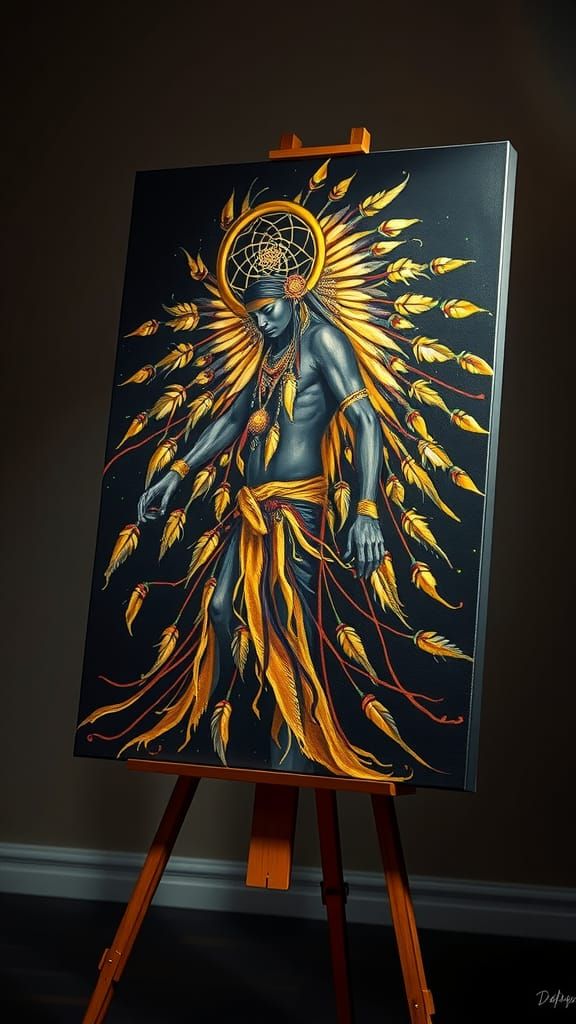 Native American Dancer in Gold Regalia Painting
