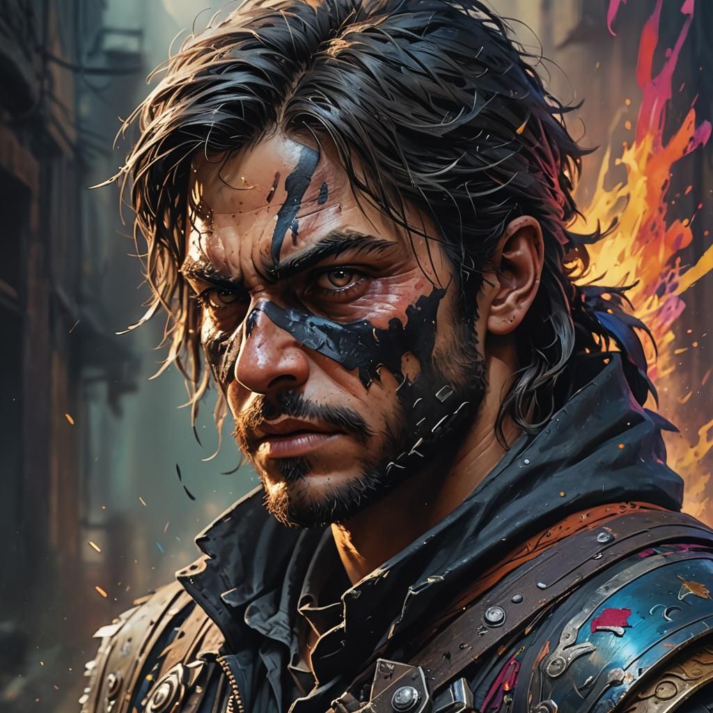 Detailed Dark Fantasy Bandit in Splash Art Style