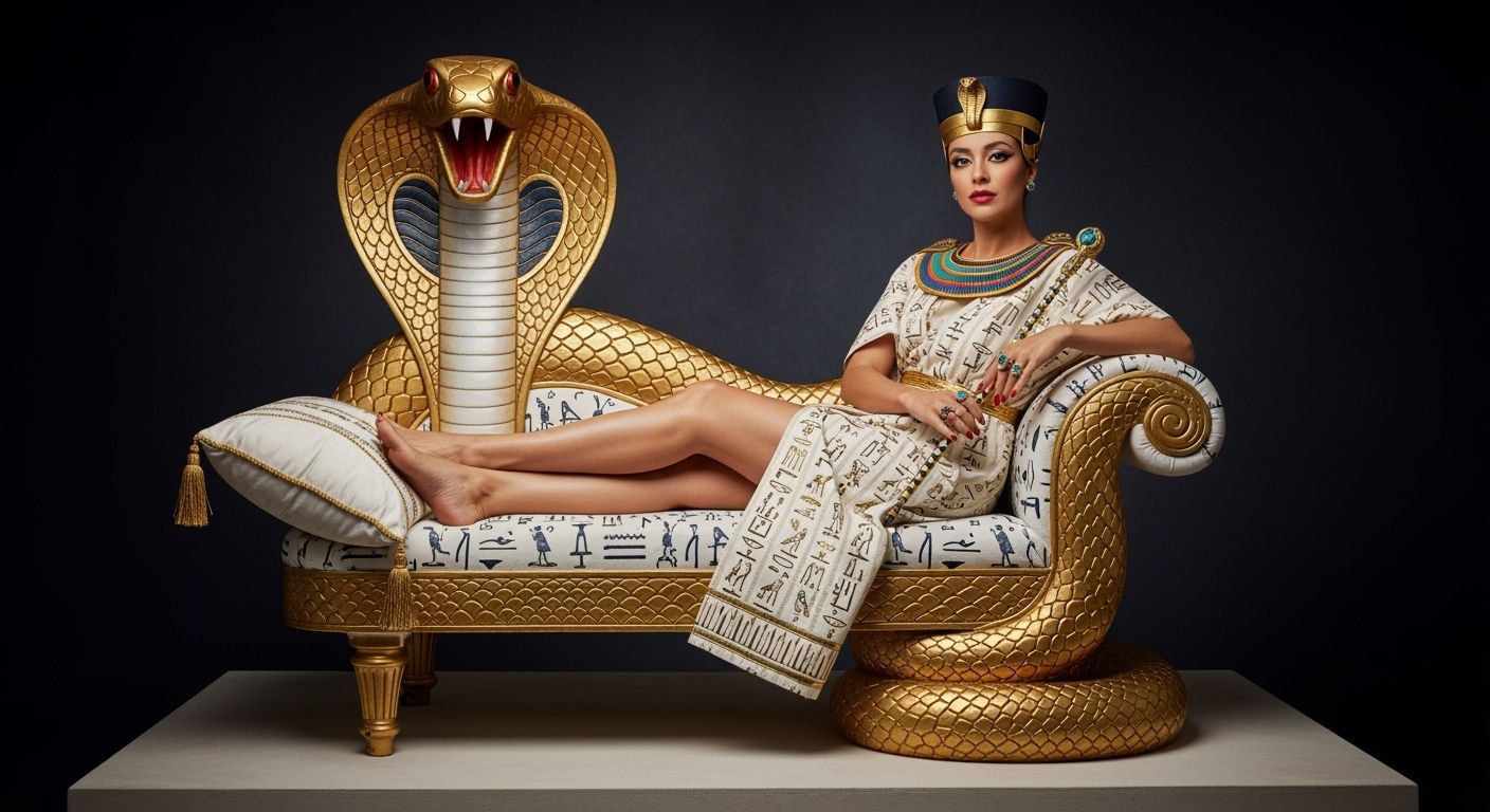Egyptian Queen Lounging on Golden Chaise Longue