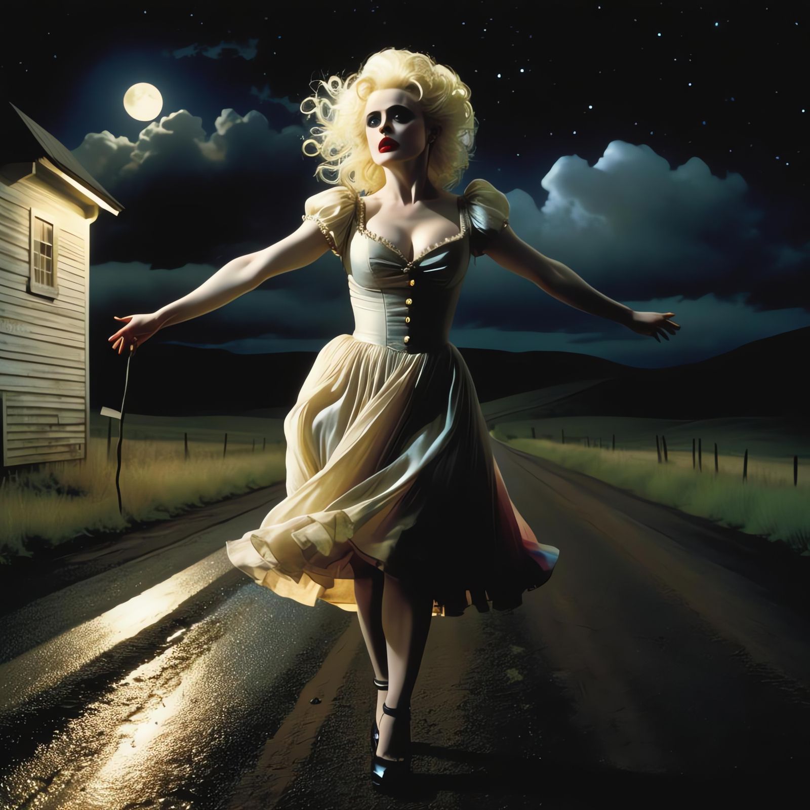 Manga Horror: Albino Figure on Moonlit Road