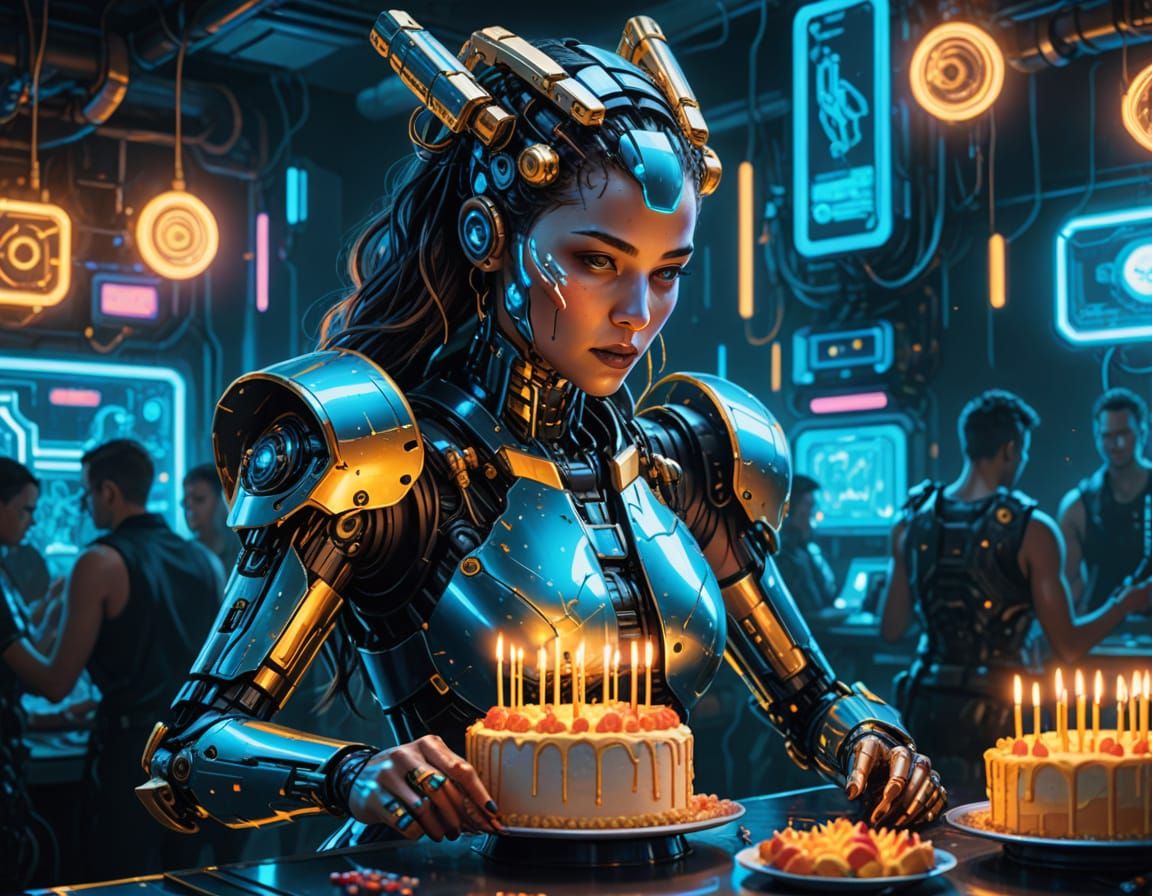 Cyborg Woman's Birthday Party in Cyberpunk Style