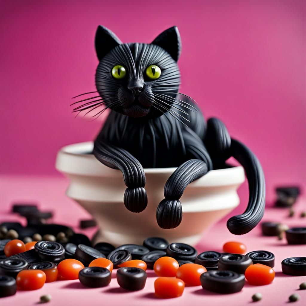 Licorice Cat: Cinematic Mixed Media Food Art