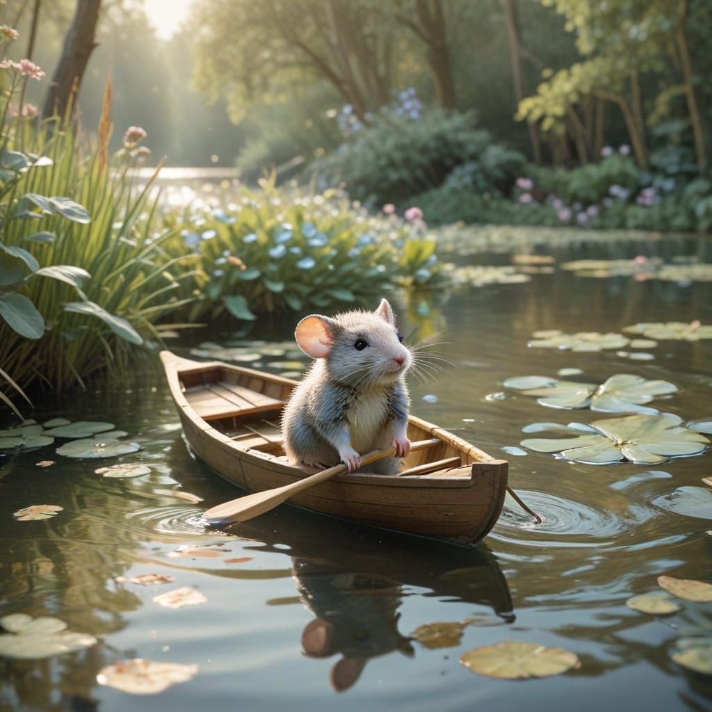 Whimsical Mouse in a Serene Pond Scene