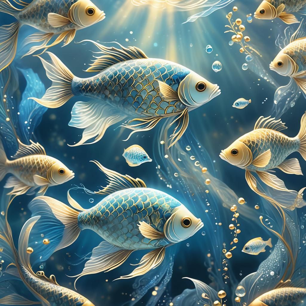 Delicate Fish in Ocean Zentangle Patterns